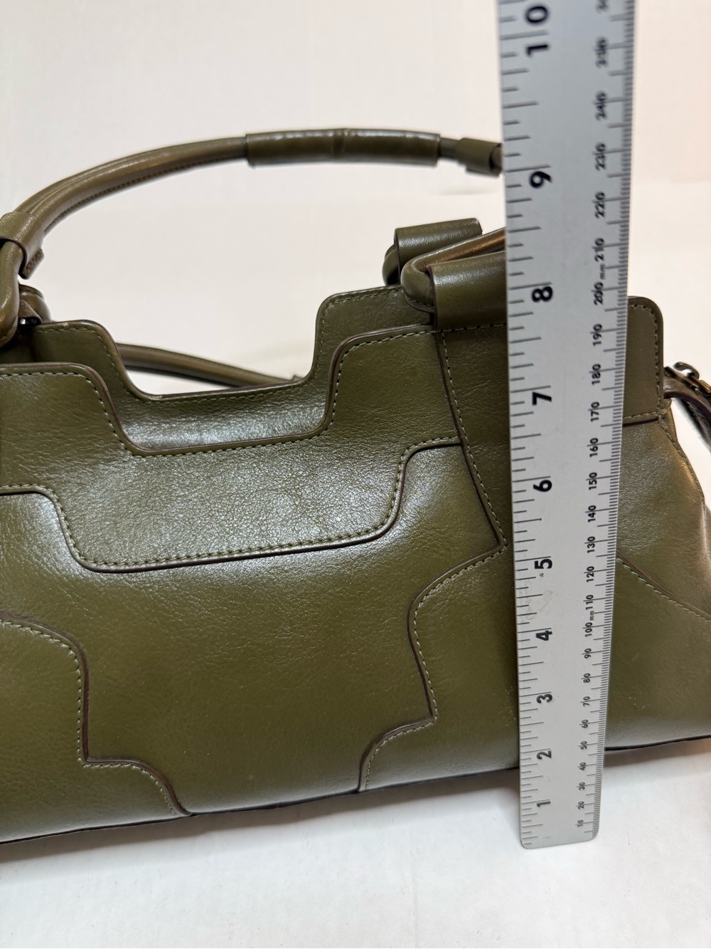 Vintage Hobo International Olive Green Leather Bag Structured Satchel Purse - Picture 12 of 16